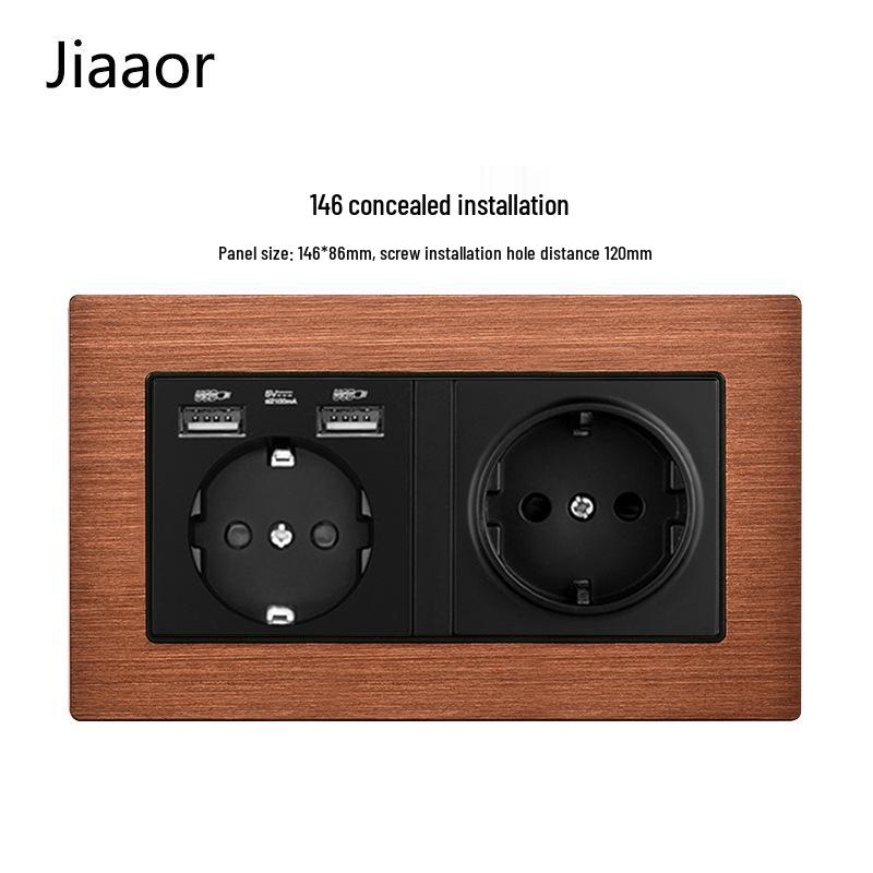 Type 146 Dual USB 16A Two-Gang European Power Socket Panel with German Standard Switch (Concealed)