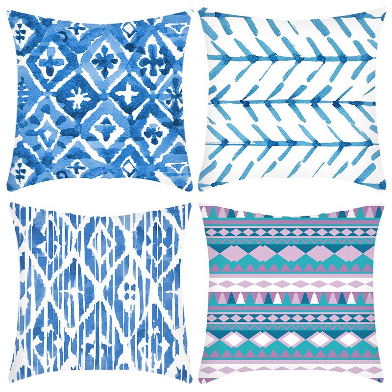 New Light Luxury Series Blue Natural Printed Pillow Home Sofa Cushion Cover