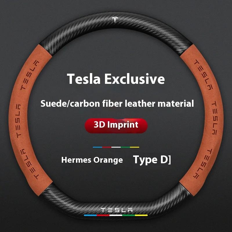 AMJ1 Tesla Steering Wheel Cover for Model 3/Y/S/X Roadster 2019-2025 Auto Interior Steering Wheel Accessories Anti-Slip Leather