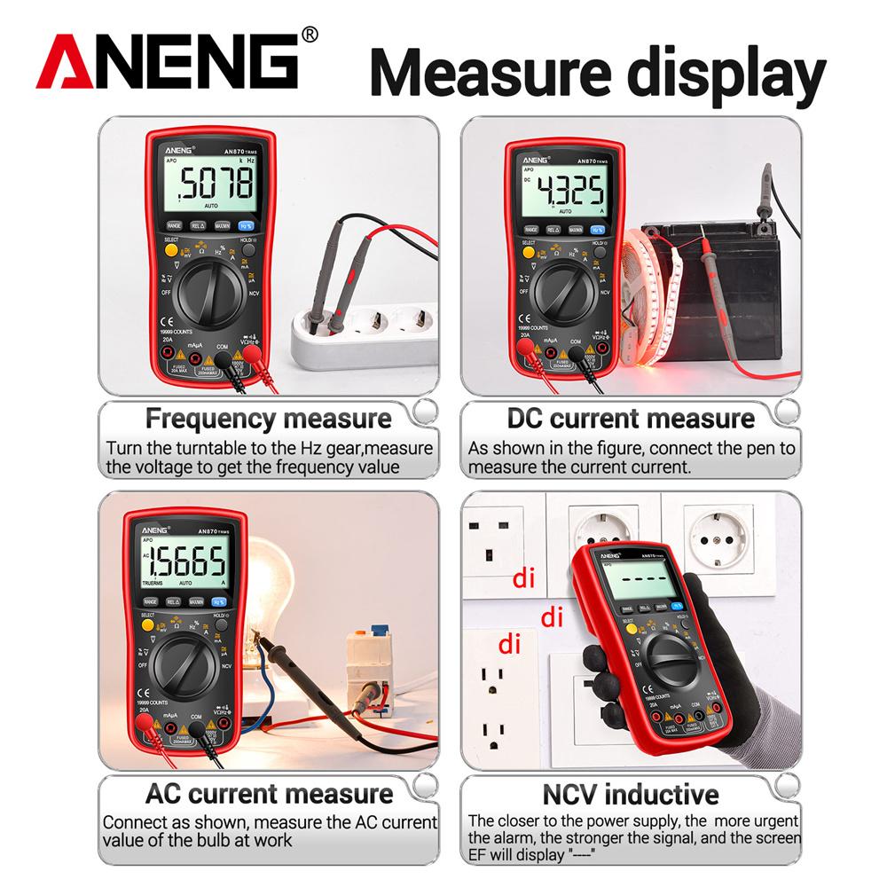 High Precision 19999 Counts Digital Multimeter True Rms Multimeters AC/DC Current Meter Voltimetro Profesional Voltage Tester ANENG AN870 VA Display