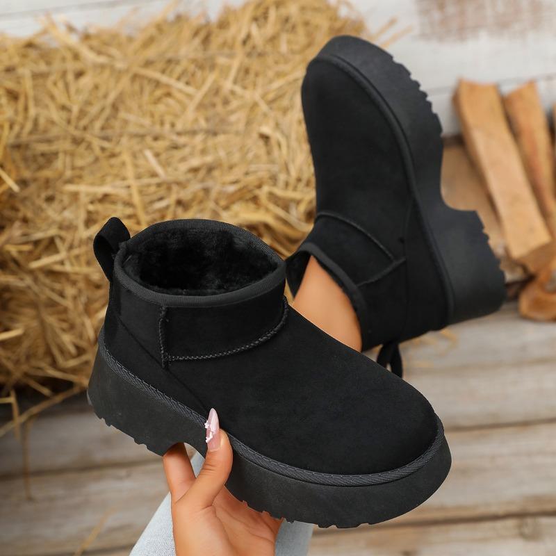 Fashion Platform Snow Boots Women's Fashion Winter New Round Toe Spliced Suede Plus Fur Thickened Platform Block Heel Boots