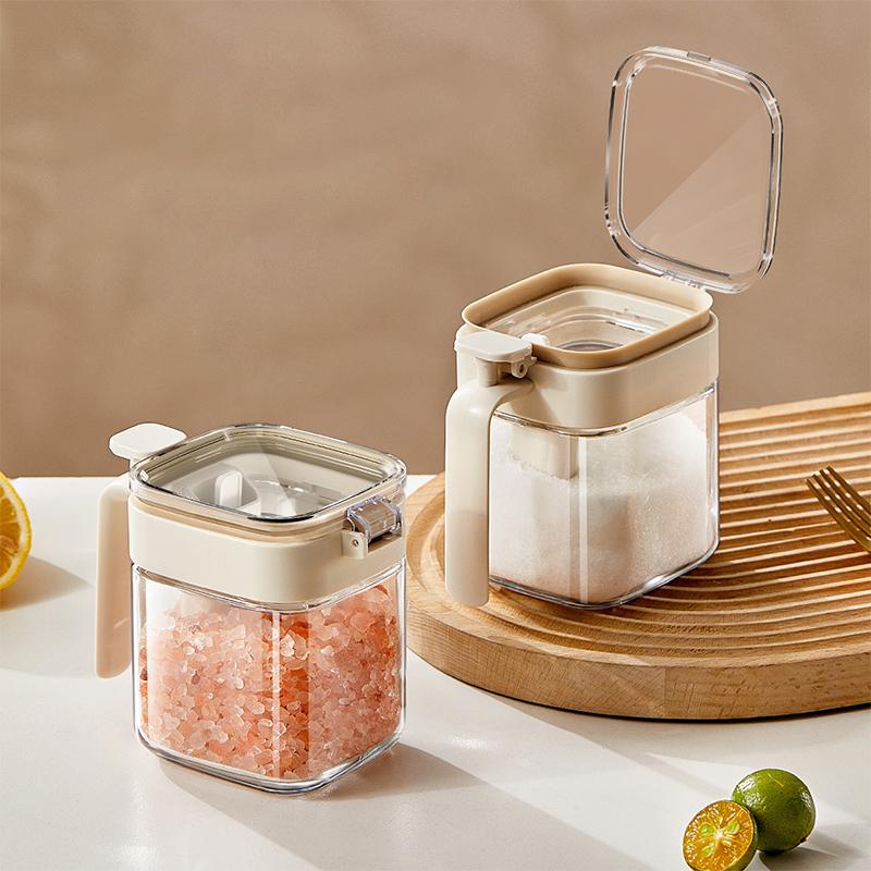 Glass Seasoning Jar With Spoon Sugar Bowl Salt Shaker Pepper Spices Container Kitchen Tools Supplies Storage Spice Boxes