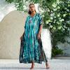 EDOLYNSA Damen Übergröße Kaftane Streifenmuster Batik Kaftan Badeanzug Überwurf Strand Maxikleid Lockerer Seitenschlitz Robe Q1218