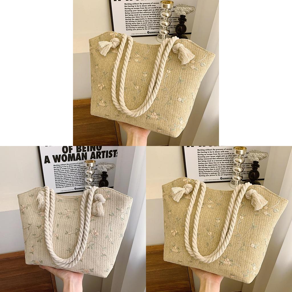 Summer Large Capacity Woven Handbag With Magnetic Closure For Daily Outfits