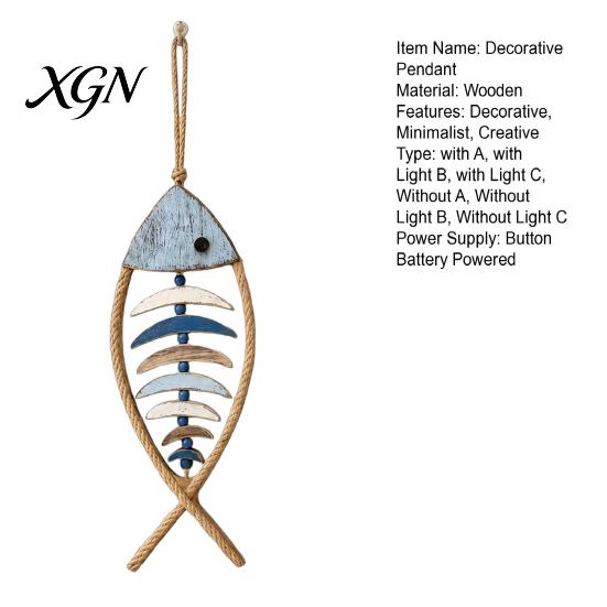 Corrosion Resistant Indoor Decor Wooden Fish Wall Hanging Pendant With/Without LED Light, Nautical Decor, Coastal Theme Fishbone Decorative
