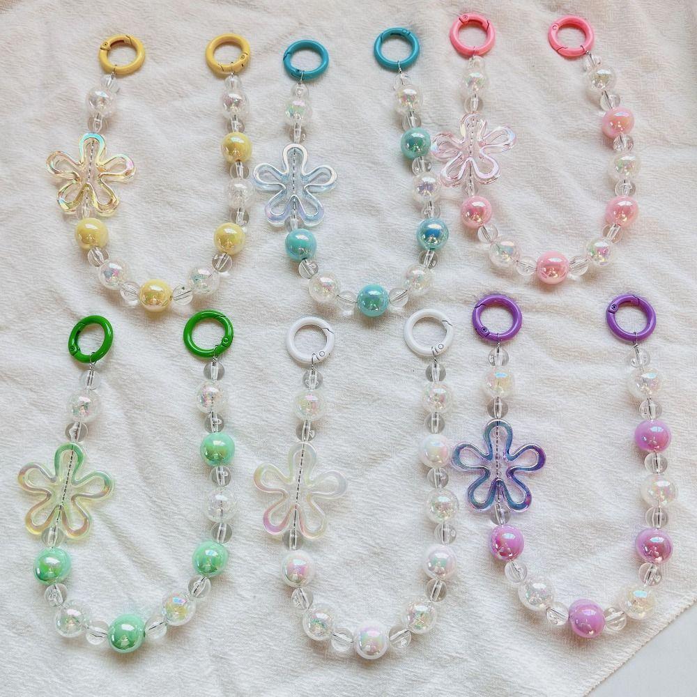 

Flower Bag Chain Strap Beads Key Ring Anti-Lost Phone Lanyard Keychain синий