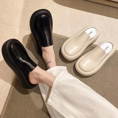 Thick Bottom Slippers Women Shoes Spring Summer New Retro Baotou Half Slipper Outside Wear Female Casual Round Toe Mules Slides