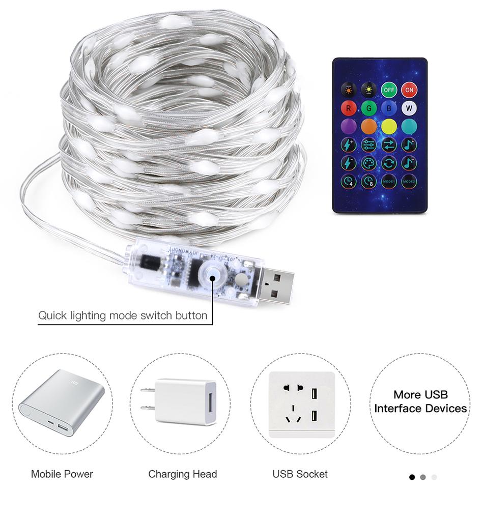 RGBIC USB 5V Christmas Tree LED String Light Bluetooth Music APP Control Fairy Lights Birthday Party Room Decor Garland Light