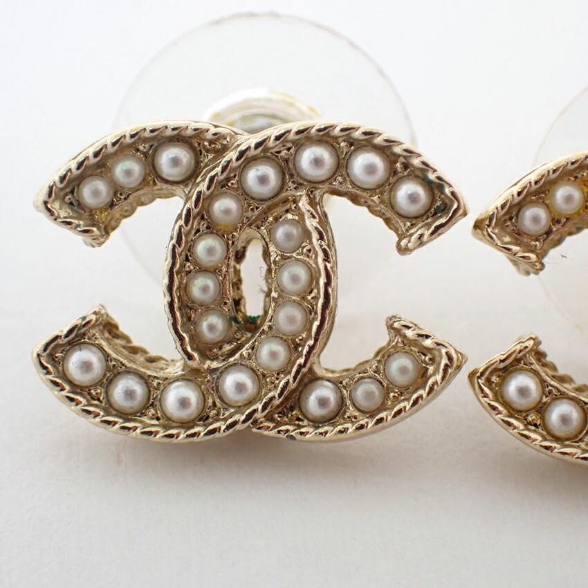 [Pre-owned] CHANEL Coco Mark Faux Pearl Earrings/j55-49