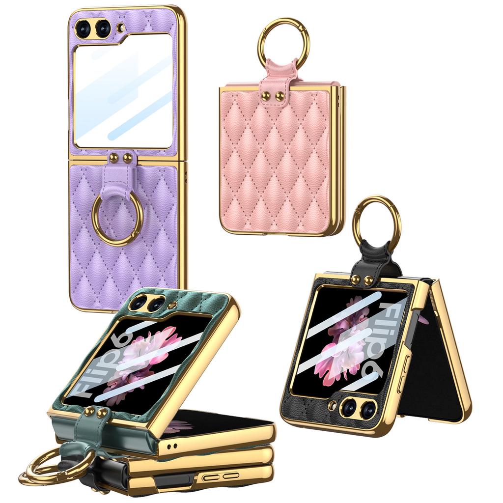 Samsung Zflip6 Small Fragrant Style Mobile Phone Case Creative Folding Shell Film Mobile Phone Electroplating Ring Bracket Protection Case