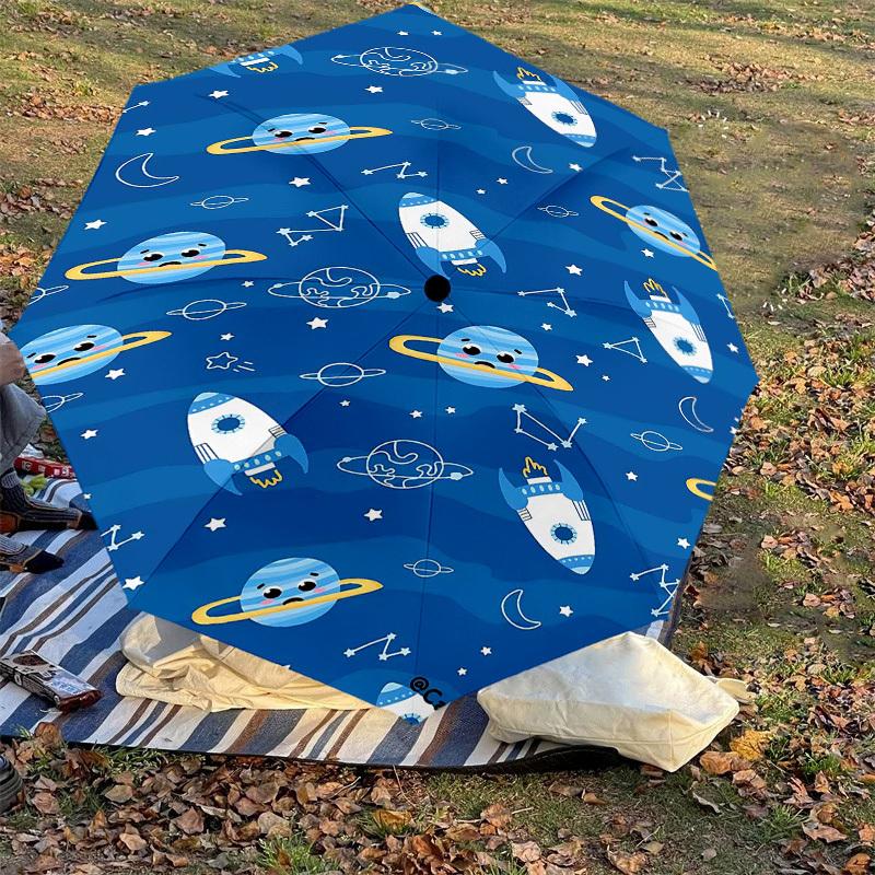 1PC Space Rockets Umbrella-8-Rib Reinforced, Automatic Open, Lightweight & Durable, Fashion Accessory for Outdoor-D377