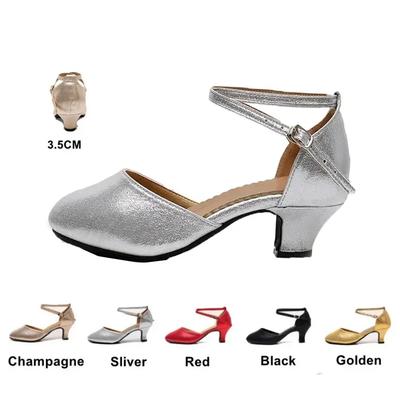 Fashion New Ballroom Dance Shoes Women's Medium Low Heel Soft Sole Square Dance Shoes Modern Dance Cha National Standard 3.5cm Heel