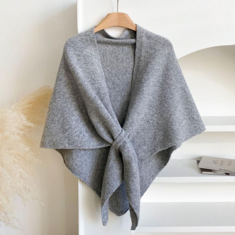 Fashion Solid Color Knitted Shawl Soft Neck Wrap Sweater Shawl Cape Thickened Winter Warm Wool Blended Shawl