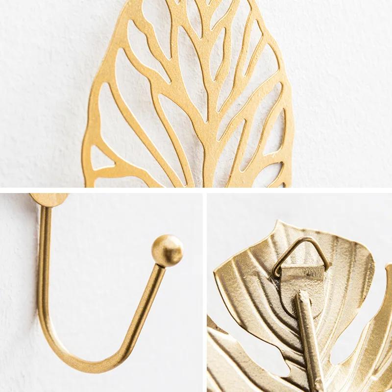 Nordic Light Luxury Gold Leaf Wall Hook Clothes Punch-free Wall Hanger Clothes Key Hook Decoration Home Storage