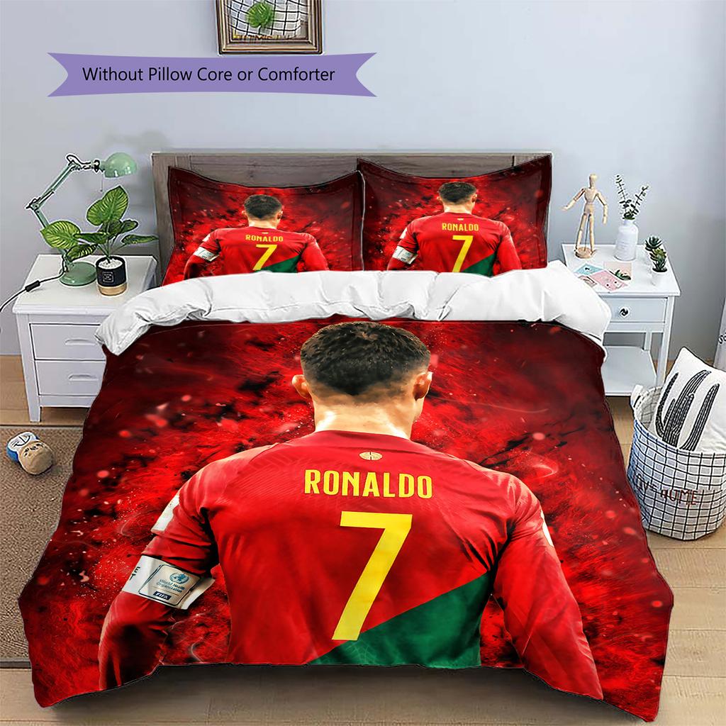 Cristiano Ronaldo Wzór Pościel Zestaw Kołdry Dekoracja Domu Prezent (1 * poszwa na kołdrę + 2 * poszewki na poduszki bez rdzenia)