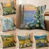 Classical Handpainted Iandscape Oil Painting Cushion Cover Silky elegant Comfort Sofa Bed Invisible zipper Beach pillowcase