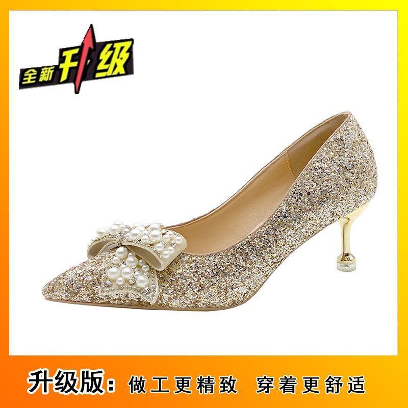 Fairy bridesmaid crystal shoes wedding high heels with evening dress pointed wedding shoes bride shoes new in spring and autumn 2025
