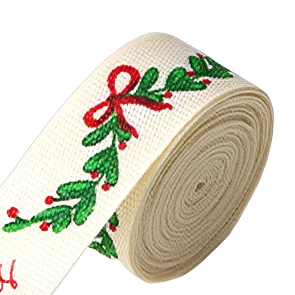 2.2 Yards Christmas Ribbon Printed Christmas Polyester Ribbon Handmade Gift Packaging Holiday Ribbon Christmas Tree Decorations