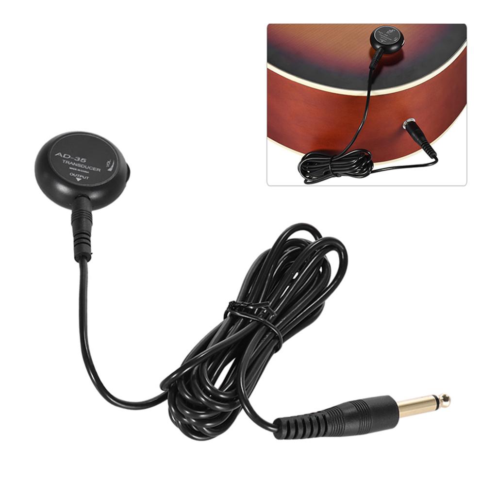 Adeline AD 35 Mini Piezo-Tonabnehmer Kontaktmikrofon Schallwandler mit 6,35 mm Ausgangsklinke 3 Meter Kabel für Akustik