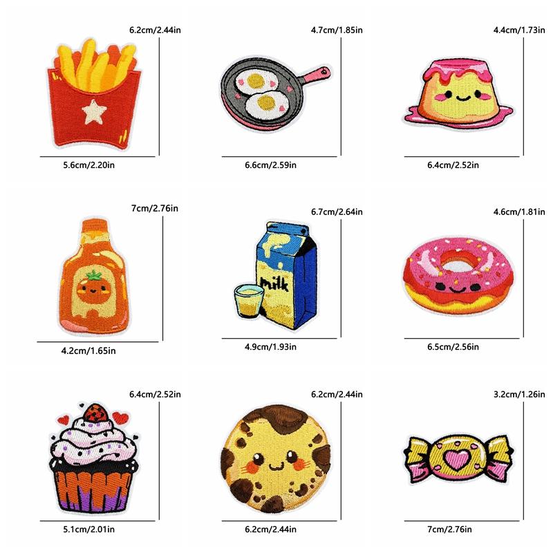 10pcs Cute Cartoon Embroidered Patches Diy Pudding Donuts Ice Cream Doodle Stickers Iron On Patches For Clothing Decoration 