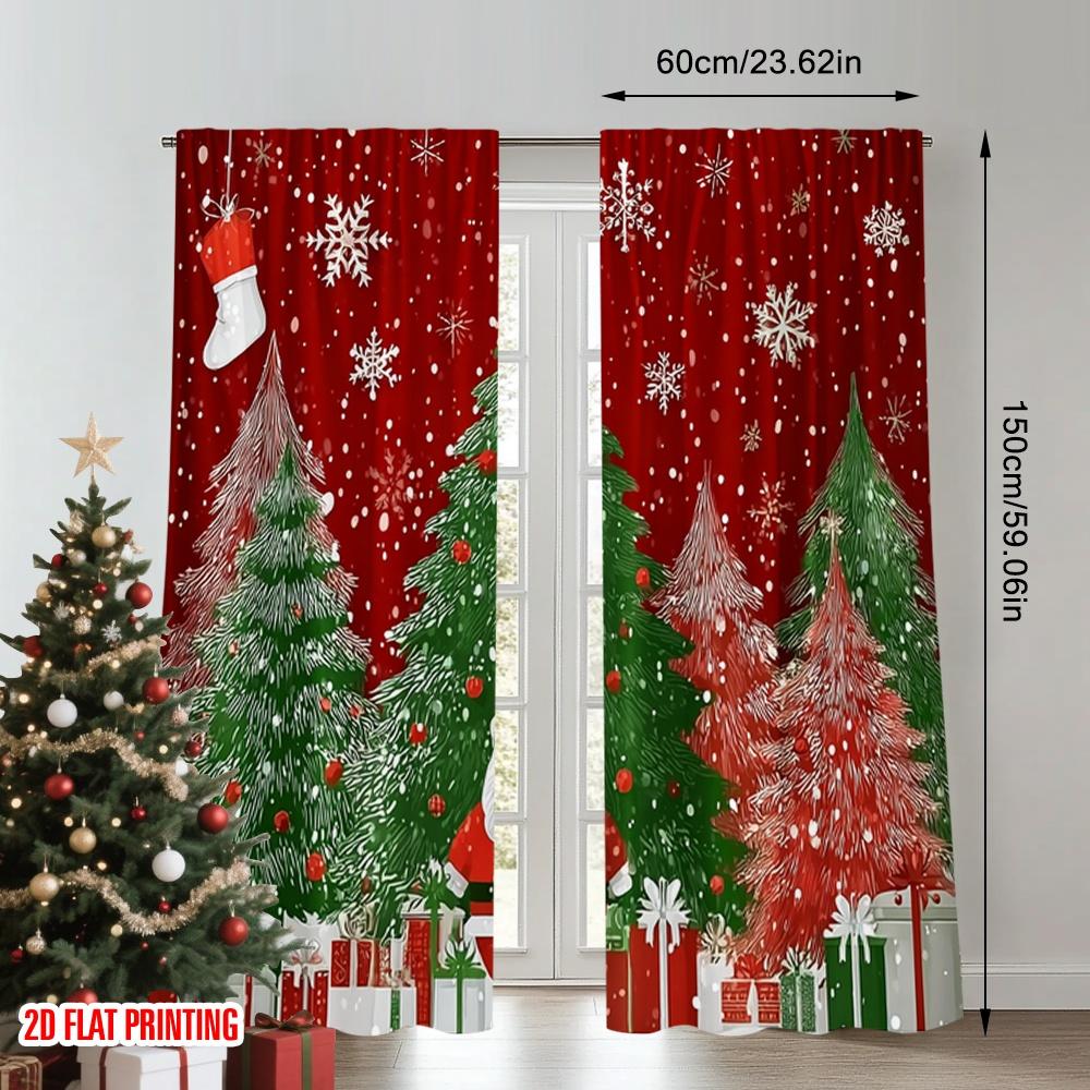 2pcs 2D flat printing Merry Christmas Curtains Christmas Day Digital Printed Polyester Drapes Festive Curtains for Holiday