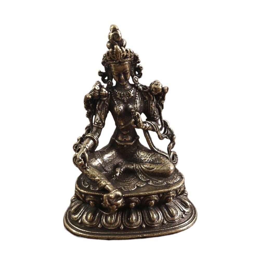 Антикварная медная статуэтка Будды для дома, гостиной, офиса, декоративные фигурки, ретро, латунная, китайская, тибетская, статуэтка Будды Зеленой Тары