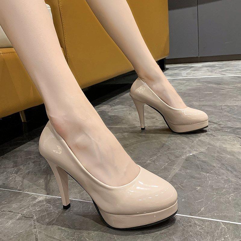 Fashion Sexy High Heels Large Size Women's Spring and Summer Patent Leather Fashion Round Toe Stiletto Wedding Shoes Solid Women's Pumps