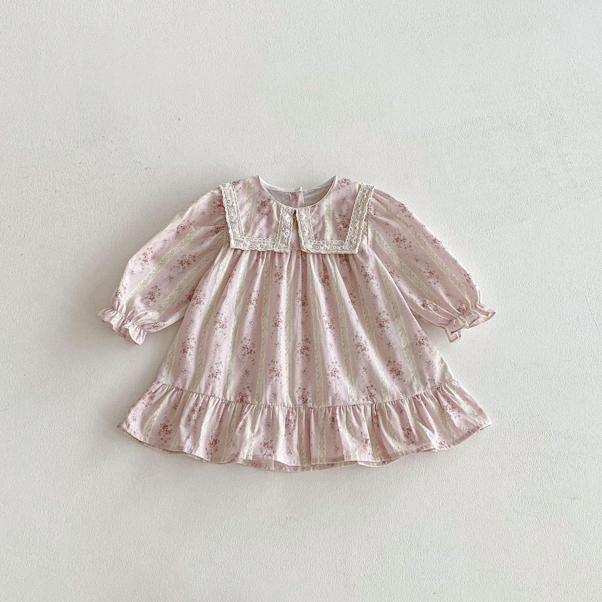 Girls Floral Dress, Children s Lapel Print Versatile, Baby Girl Princess Dress, Children s Dress 80cm