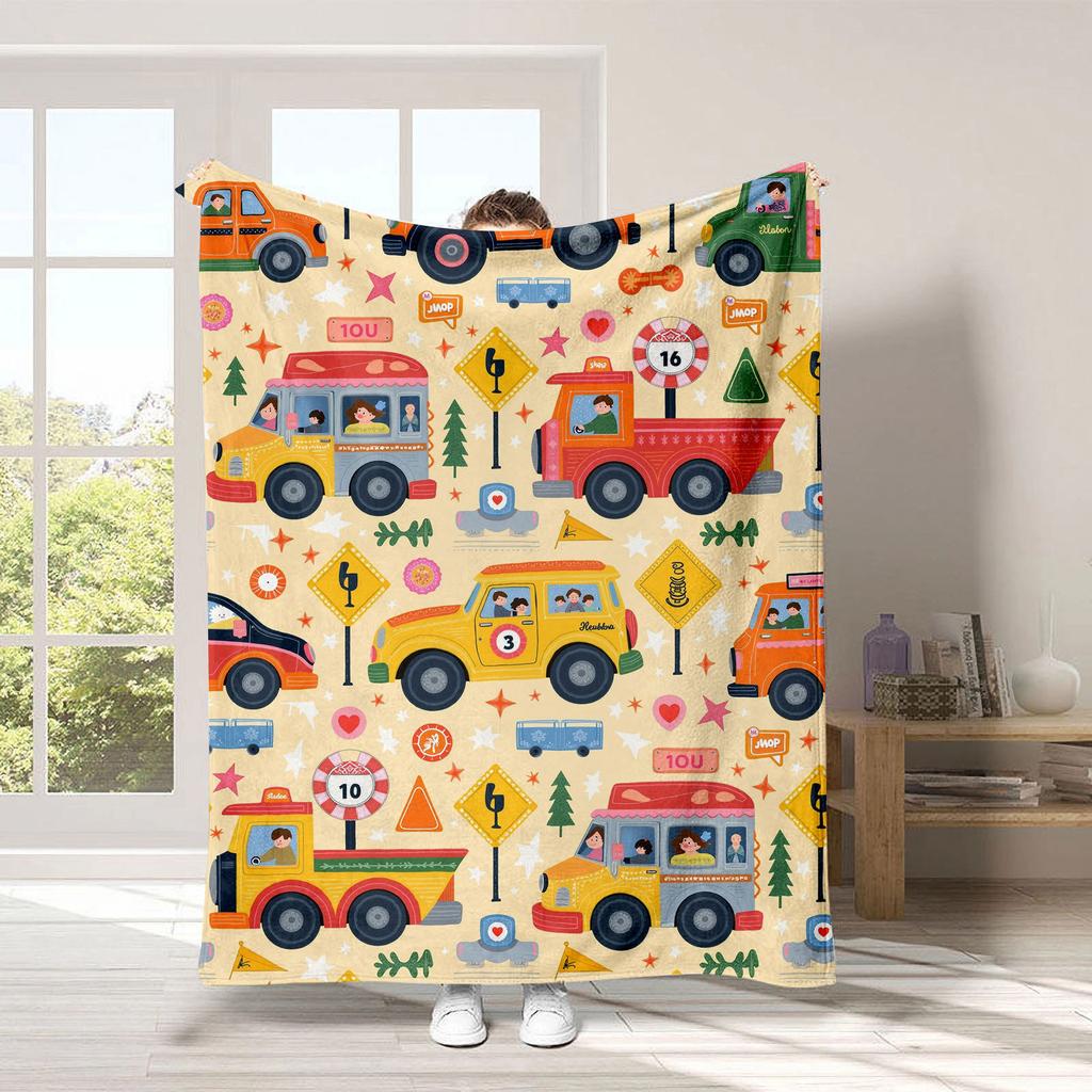 Dinosaur Car Cartoon Printed Blanket for Sofa Bed Travel Camping Living Room Office Conditioning Blanket for All Seasons Gifts