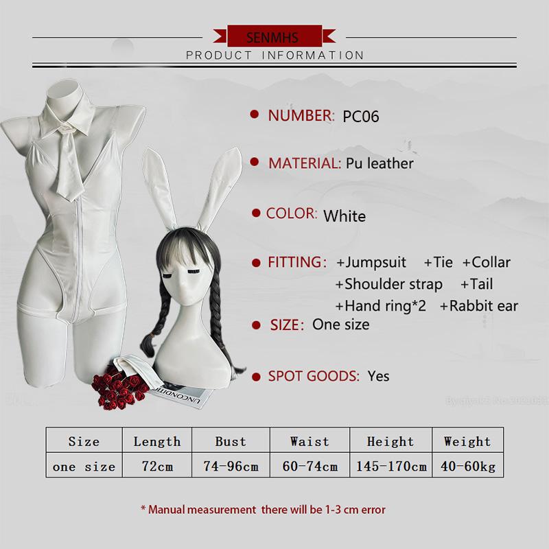 Hot Erotic Original Sexy Cute Bunny Girl Cosplay White Faux Leather Zipper Jumpsuit Backless Halloween Temptation Anime Lingerie