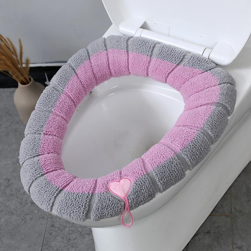 Winter Warm Toilet Seat Cover Mat Bathroom Toilet Pad Cushion with Handle Thicker Soft Washable Closestool Warmer Accessories
