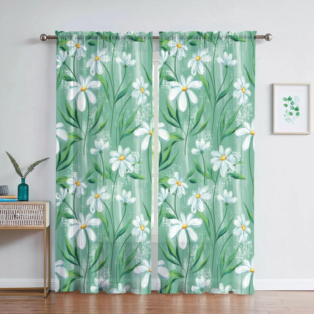 Flower Wall Voile Curtains Living Room Bedroom Decoration Transparent Chiffon Tulle Curtain Kitchen Window Treatment Sheer Polyester Sitting Decor