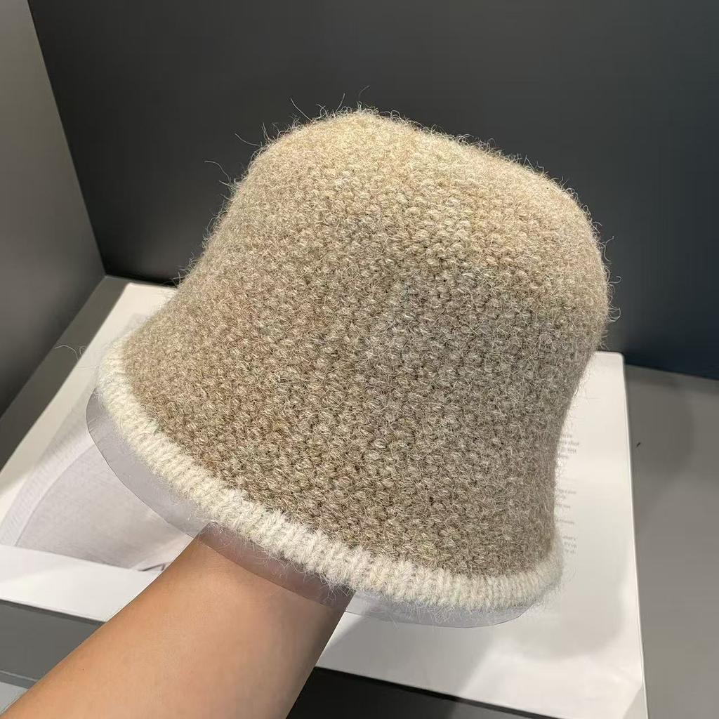 Autumn and Winter Color Blocking and Outlined Woolen Hat for Women Simple and Casual Versatile  Face Covering  Warm and Ear Protecting Bucket Hat