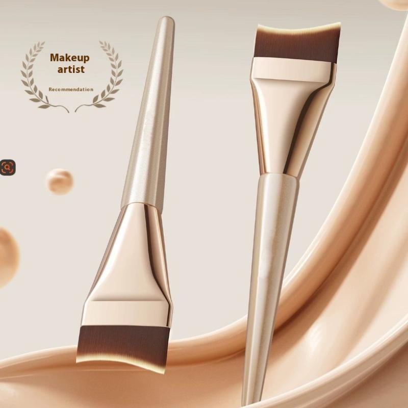 2Pcs Professional Arc-Shaped Flat-Head Ultra-Thin Foundation Brush, Paint-Free And Traceless Foundation Liquid Brush