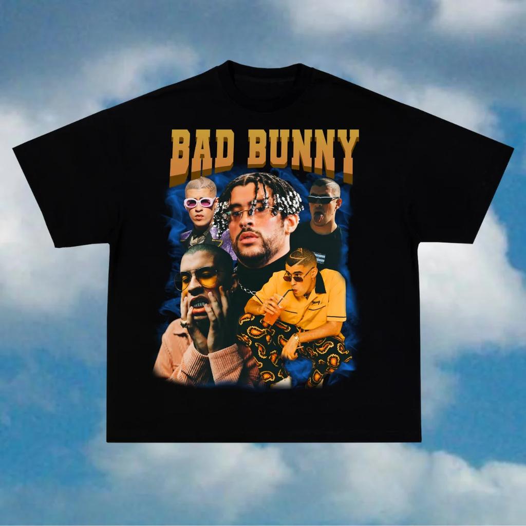 Bad Bunny Print T-shirts Men Oversize Y2k T-shirts Street Hip Hop Breathable High Quality Heavy Cotton Short Sleeves Male Tops
