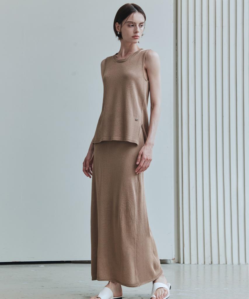 ZEROSTREET [Set] Lezero Neo Sleeveless Knit & Skirt / Light Brown
