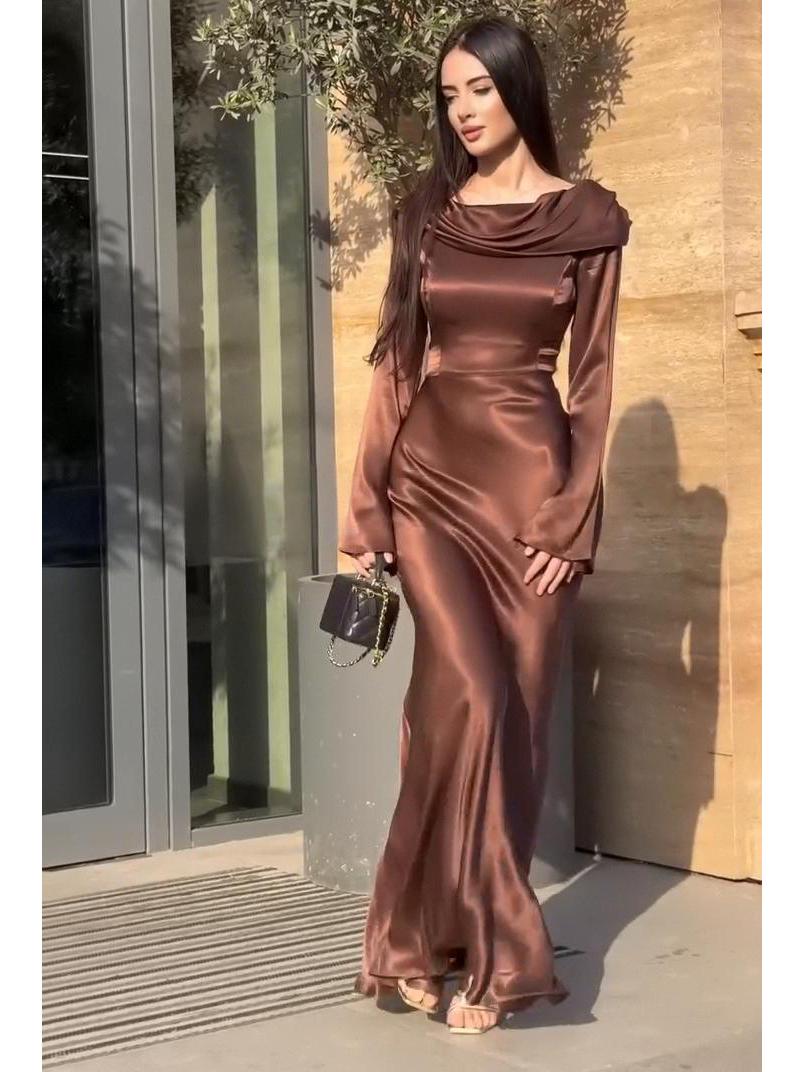 

2025 Summer European & American Women s Solid Color Fishtail Waist-Cinching Dress XL