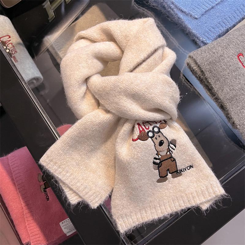 

Xiugou новый вышитый вязаный шарф из чистой шерсти женский осенне-зимний теплый универсальный студенческий парный шерстяной шарф 160*20cm