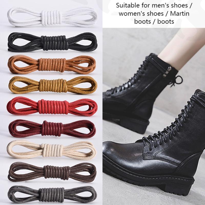 Cotton Waxed Shoelaces Round Oxford Shoe Laces Boots Laces Waterproof Leather Shoelace Length 60/80/100/120/140/180 CM 1Pair