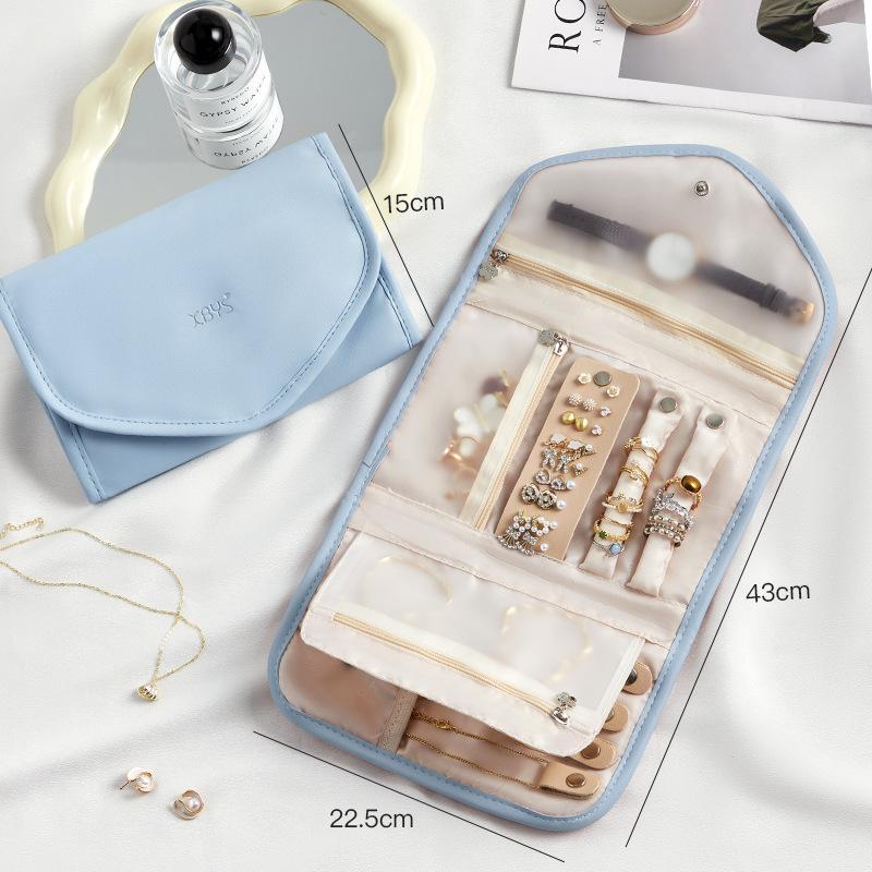 Popular Foldable Jewelry Case Roll Travel Organizer Portable for Journey Earrings Rings Diamond Necklaces Brooches Storage Bag