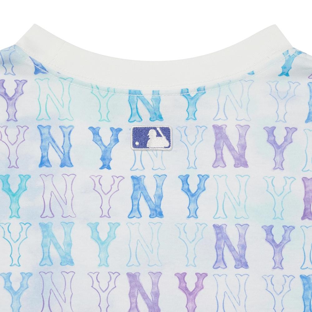 MLB Casual Straight Fit Round Neck Printed American Vintage Floral Gradient All Over Embroidered Logo Dopamine Short Sleeve T-Shirt 3ATSM2033-50WHS
