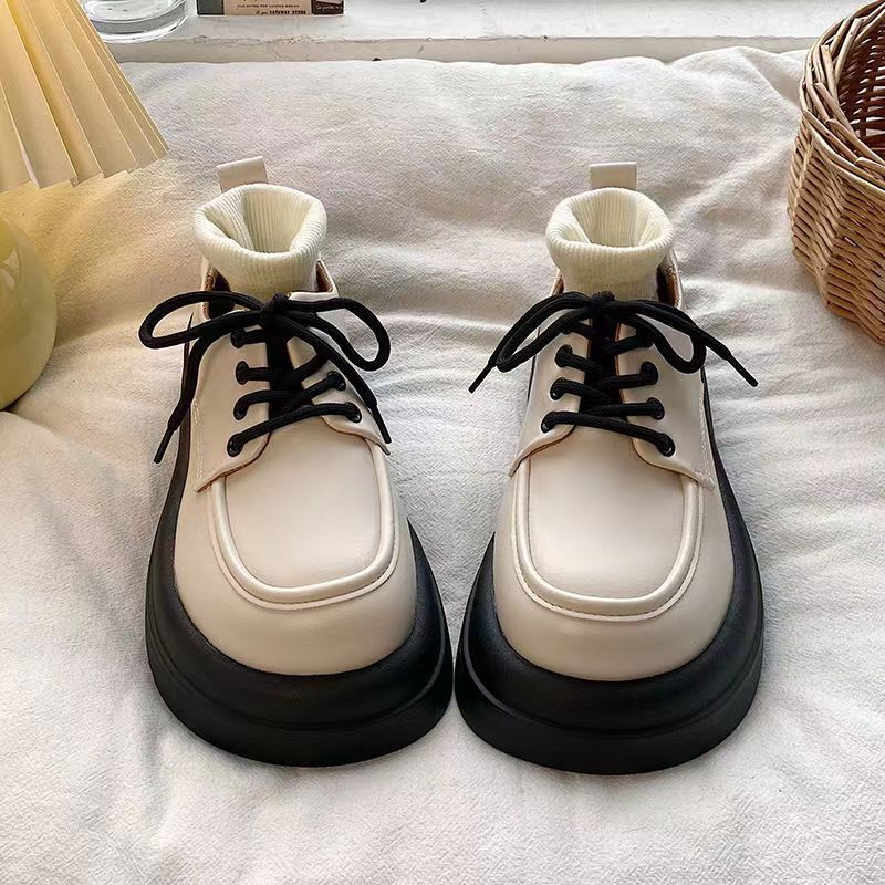 Damen Schnürschuhe mit großem Zeh aus kleinem Leder Frühling Neu Retro Britischer Stil Plateauschuhe Alleskönner