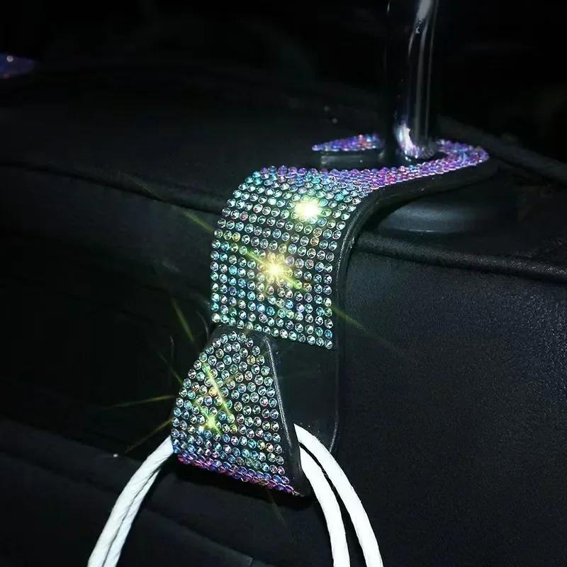 2Pcs Car Seat Back Hook Bling Diamond Hanger Backseat Auto Back Universal Headrest  Storage Holder Car Interior Accessories