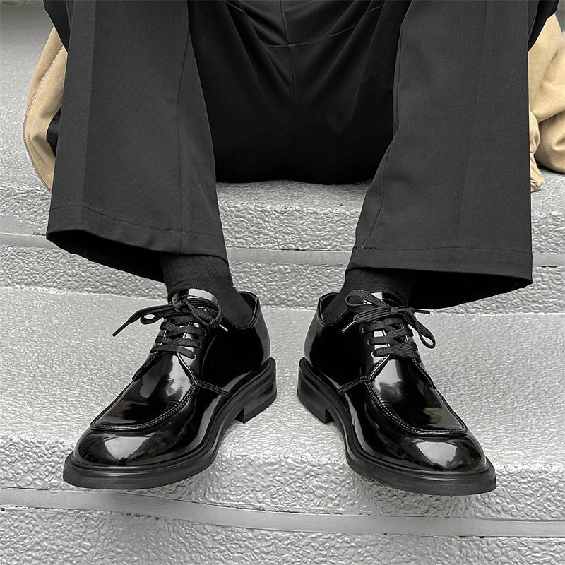 2025 Men's Fashion Business Wedding Dress Shoes Driving Black Thick Bottom Derby Shoes Trendy British Tall Men's Shoes