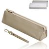 Kstarplus Genuine Leather Pencil Large Slim Design for Men and Includes Gift Box Case, Capacity, Women, (Beige)