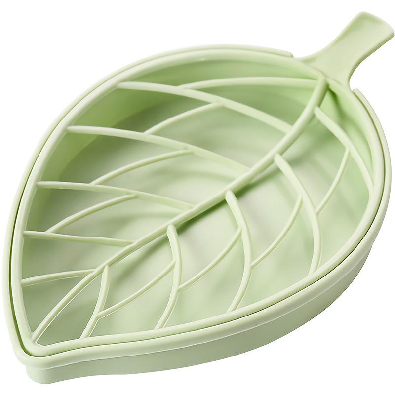 Leaf Shaped Double Layer Soap Dish with Drainage Design Durable Plastic Material Suitable for Bathroom Kitchen Countertop Organization