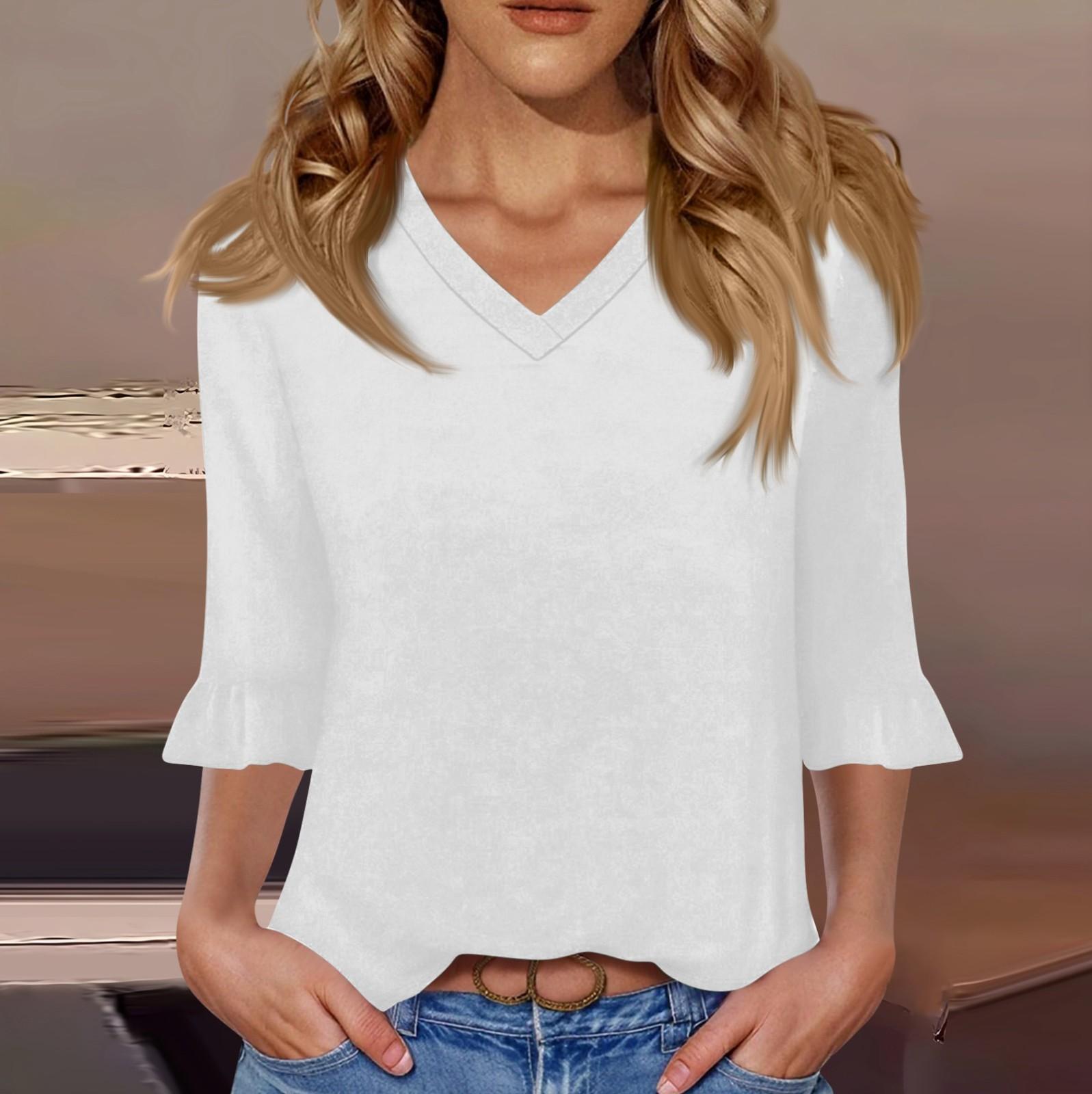 

Женские повседневные топы с рукавом 3/4, V-образным вырезом и футболки XL белый