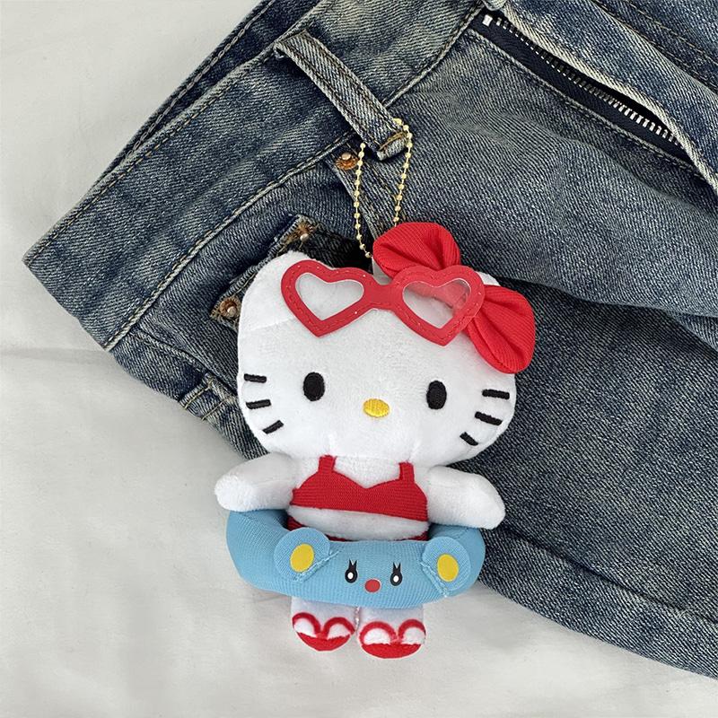 Kawaii KT Cat Plush Keychain Cute Cartoon Plush Doll Pendant Women Bag Accessories Car Key Ring Girls Birthday Gift Party Favors