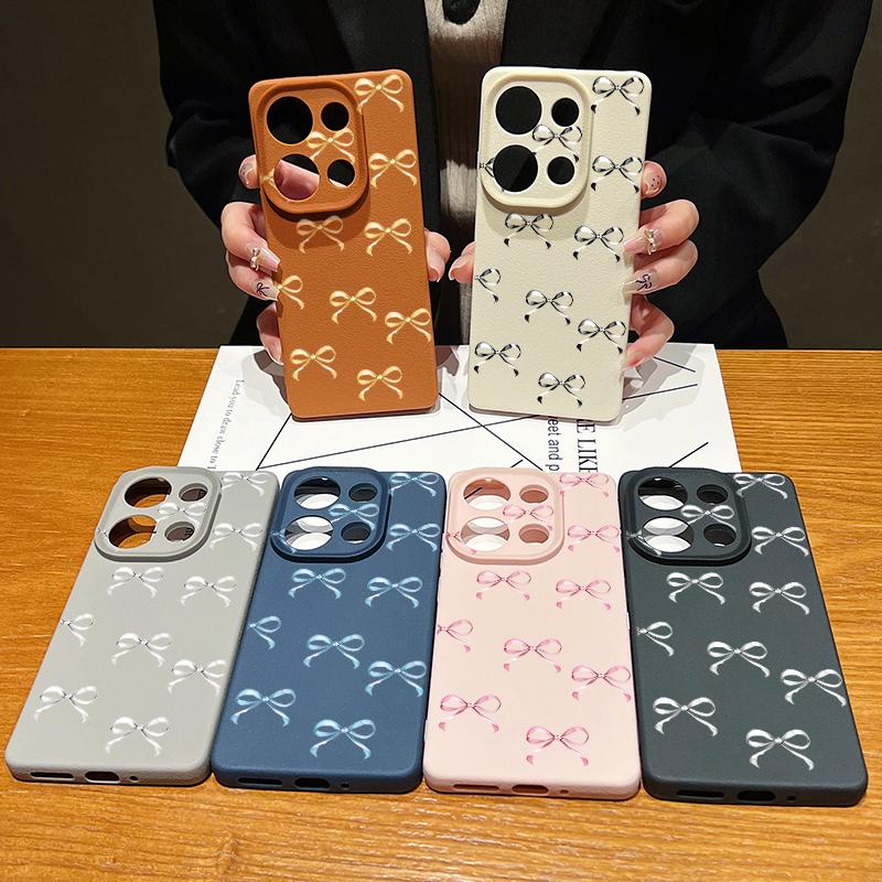 Bowknot Pattern TPU Matte Phone Case For Xiaomi 13T Pro Poco X7 X6 M6 Pro Redmi Note 14 Pro 13 12 11 Leather Texture Slim Shockproof Soft Bumper Cover