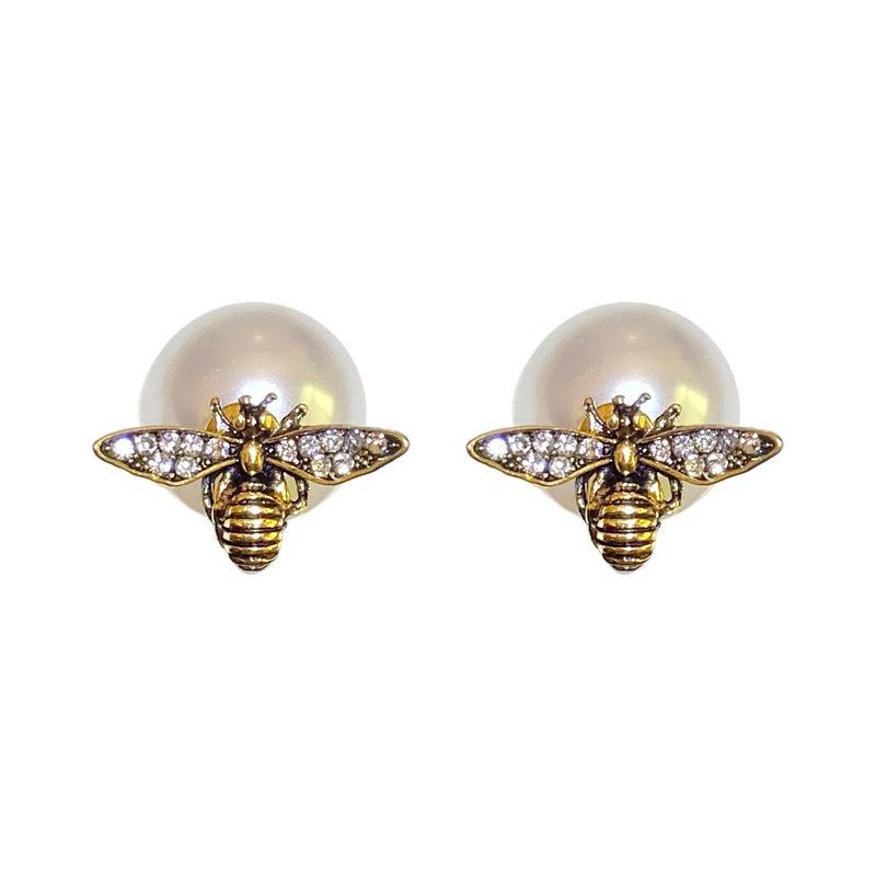 New Arrival Stud Earrings Fashion Animal Metal Women Trendy Bees Pearl Double-sided Two-wear Earrings Light Luxury Jewelry